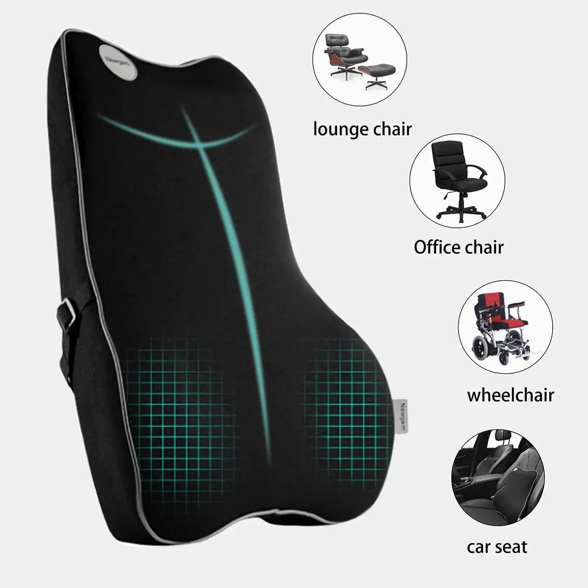 Memory Foam Non-Slip Car Seat Cushion for Office and Gaming Chairs - Supports Lumbar and Waist - Soft and Comfortable