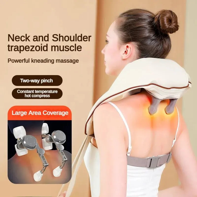 Wireless Electric Shiatsu Neck and Back Massager Soothing Heat Deep Tissue 5D Kneading Massage Pillow Shoulder Leg Body