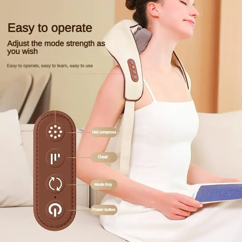 Wireless Electric Shiatsu Neck and Back Massager Soothing Heat Deep Tissue 5D Kneading Massage Pillow Shoulder Leg Body